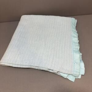 VINTAGE Baby Blue Waffle Weave Satin Trim Blanket Full  Size